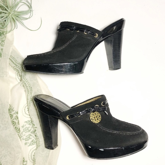 Coach Shoes - Coach Jodey Black Suede Leather Platform Clogs 10